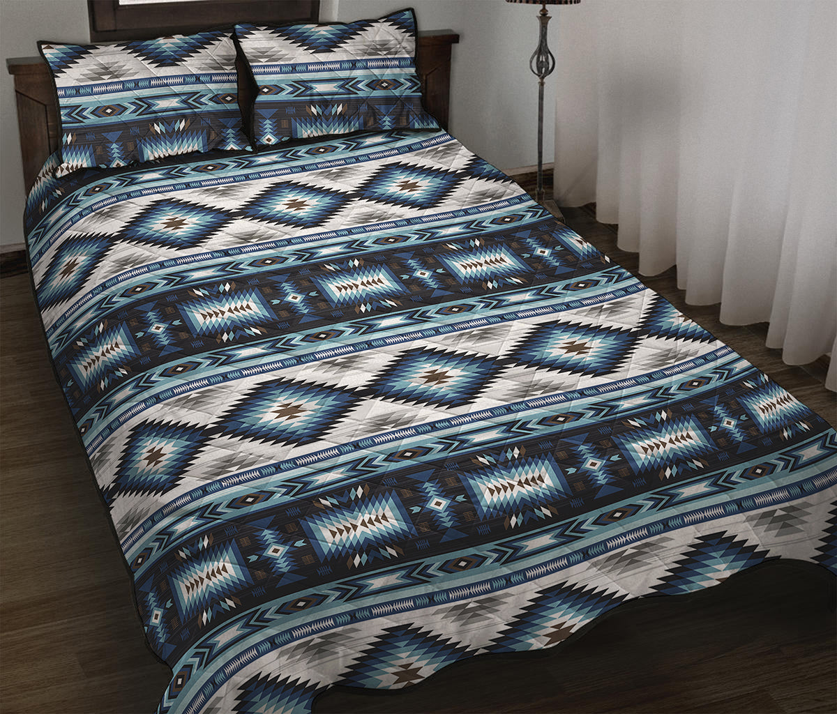 Blue Native Navajo Print Quilt Bed Set
