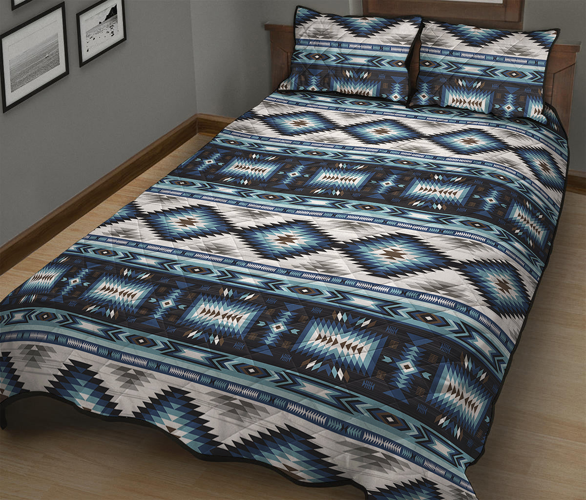 Blue Native Navajo Print Quilt Bed Set