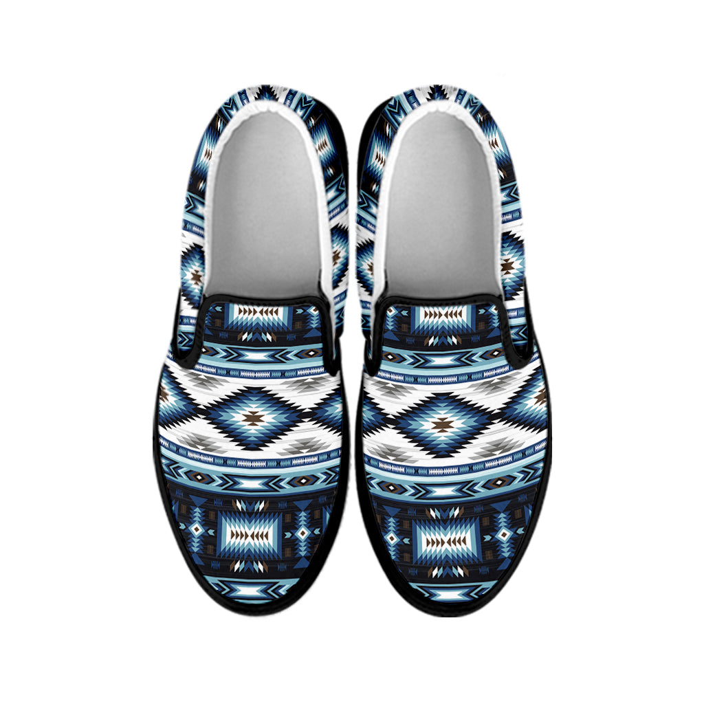 Blue Native Pendleton Navajo Print Black Slip On Shoes