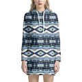 Blue Native Navajo Print Pullover Hoodie Dress