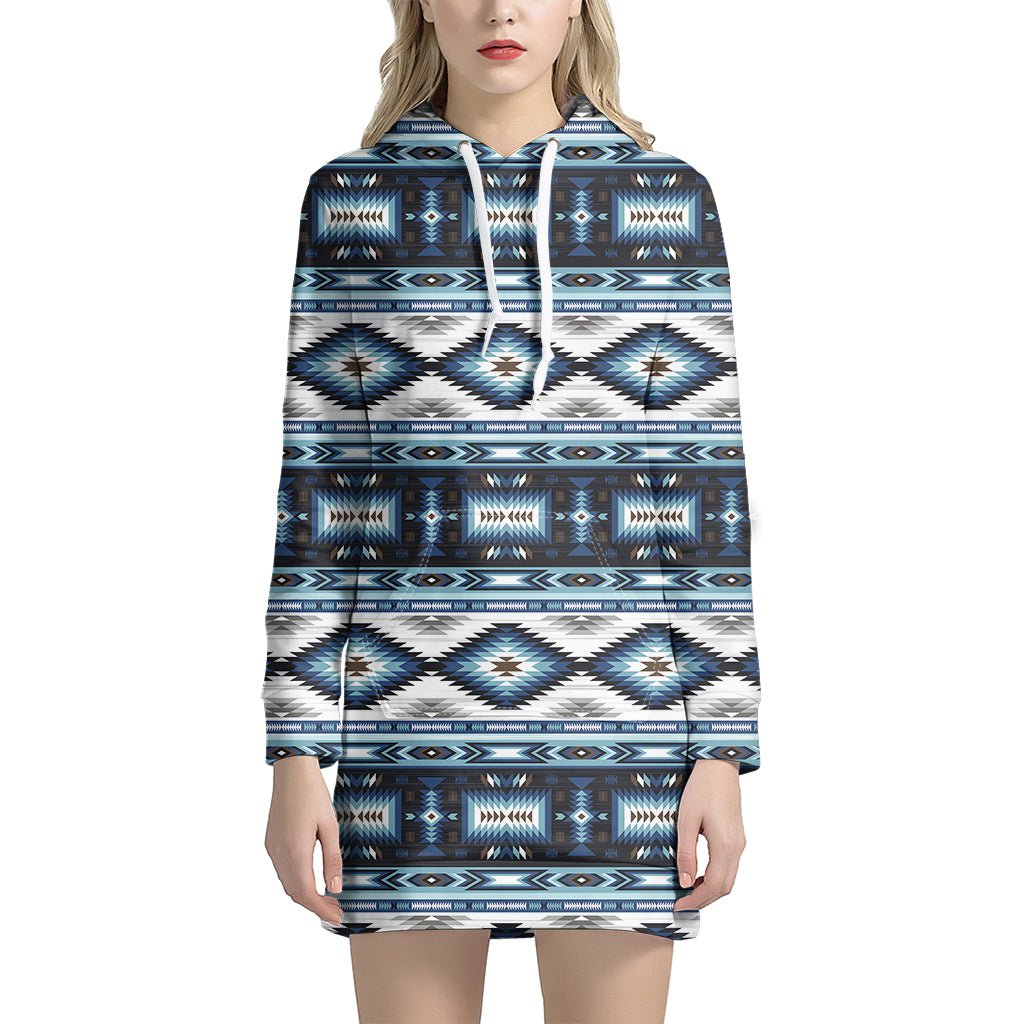 Blue Native Pendleton Navajo Print Hoodie Dress