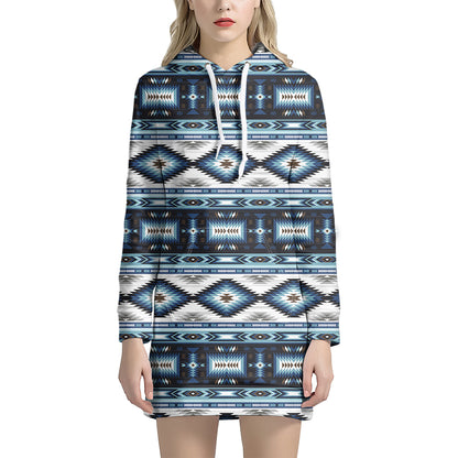 Blue Native Pendleton Navajo Print Hoodie Dress