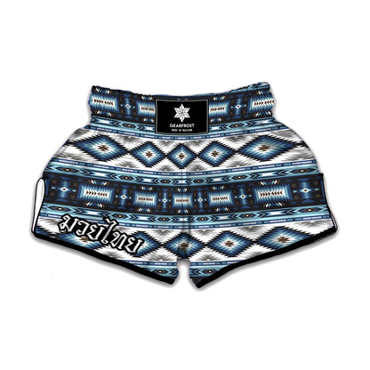 Blue Native Pendleton Navajo Print Muay Thai Boxing Shorts