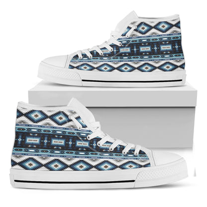 Blue Native Pendleton Navajo Print White High Top Shoes