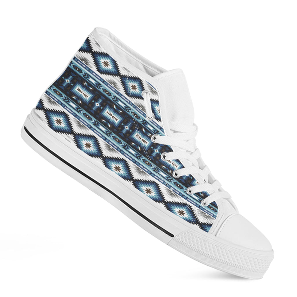 Blue Native Pendleton Navajo Print White High Top Shoes