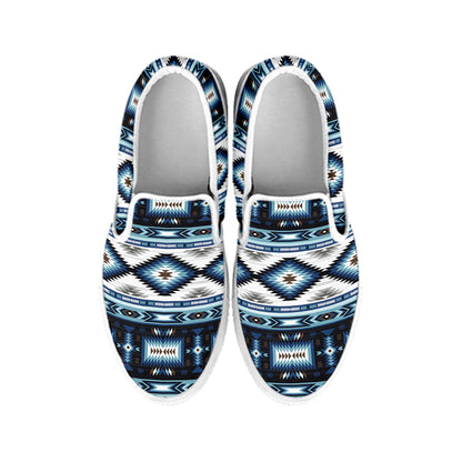 Blue Native Pendleton Navajo Print White Slip On Shoes