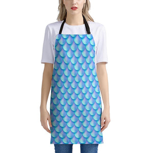 Blue Neon Mermaid Scales Pattern Print Apron