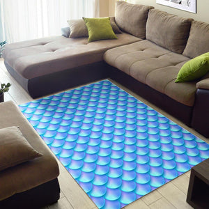 Blue Neon Mermaid Scales Pattern Print Area Rug GearFrost