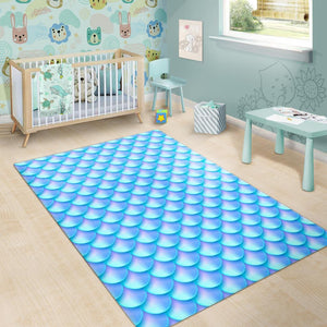 Blue Neon Mermaid Scales Pattern Print Area Rug GearFrost