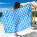 Blue Neon Mermaid Scales Pattern Print Beach Sarong Wrap