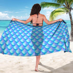 Blue Neon Mermaid Scales Pattern Print Beach Sarong Wrap