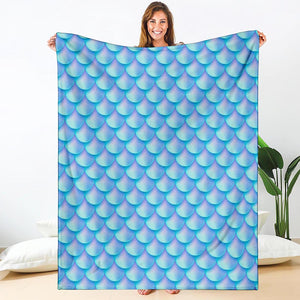 Blue Neon Mermaid Scales Pattern Print Blanket
