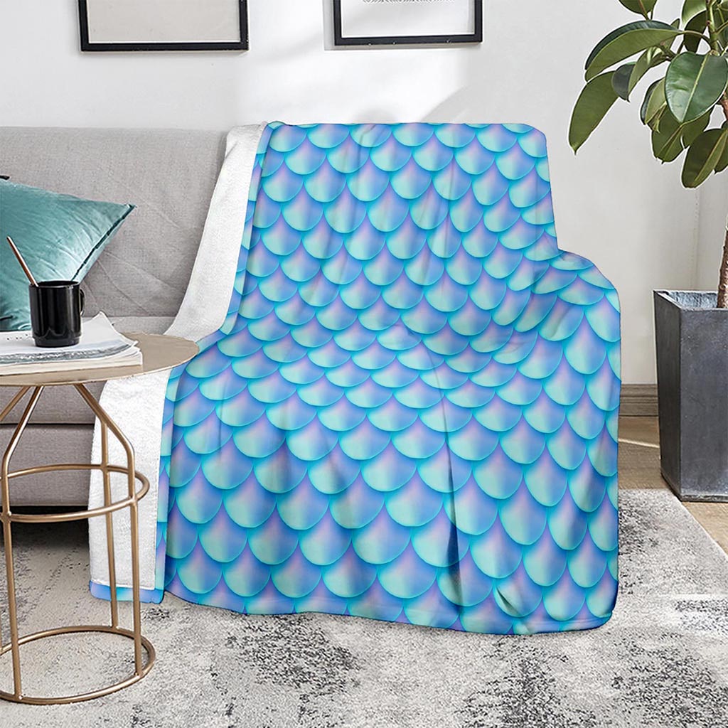 Blue Neon Mermaid Scales Pattern Print Blanket