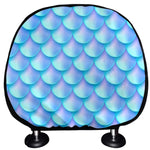 Blue Neon Mermaid Scales Pattern Print Car Headrest Covers