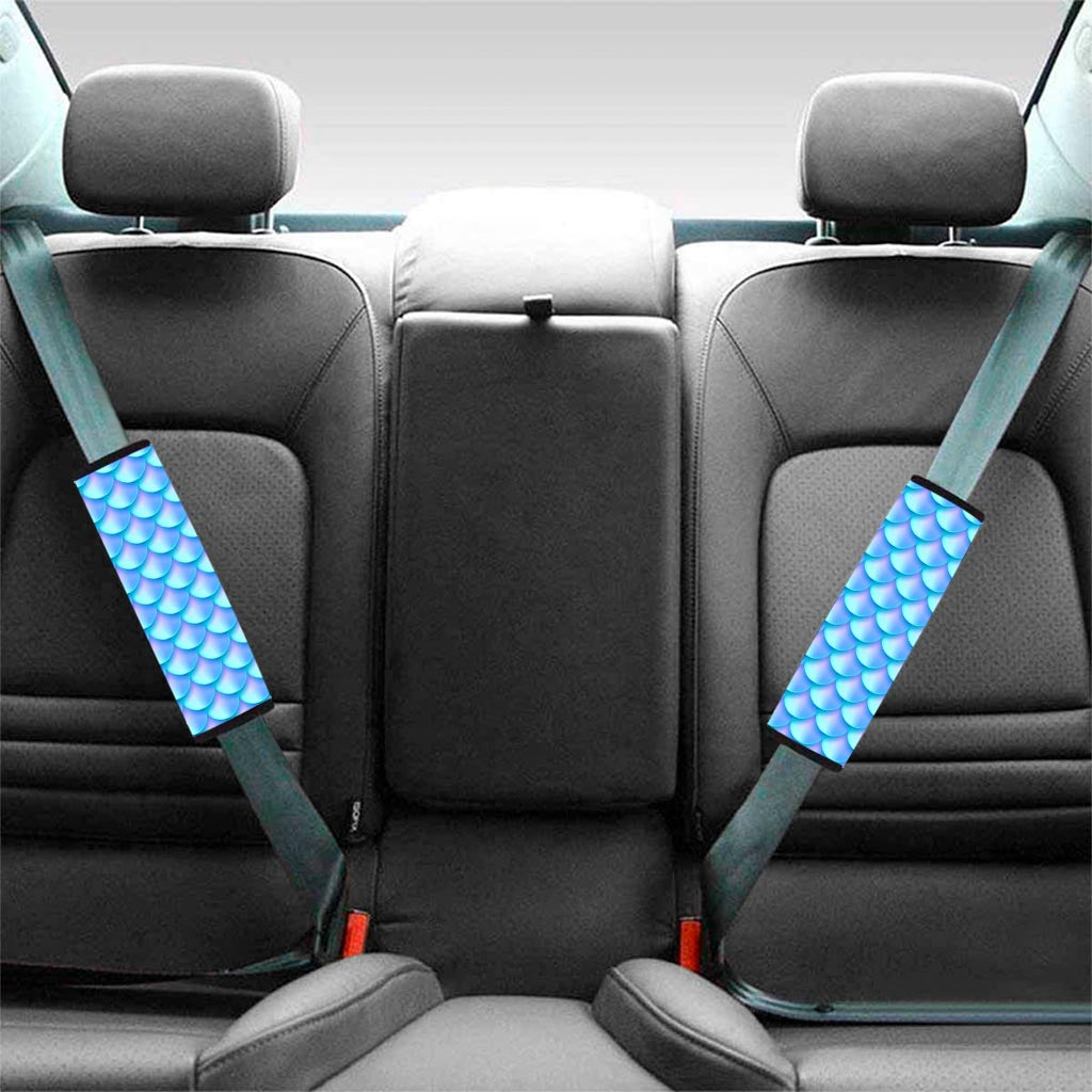 Blue Neon Mermaid Scales Pattern Print Car Seat Belt Covers