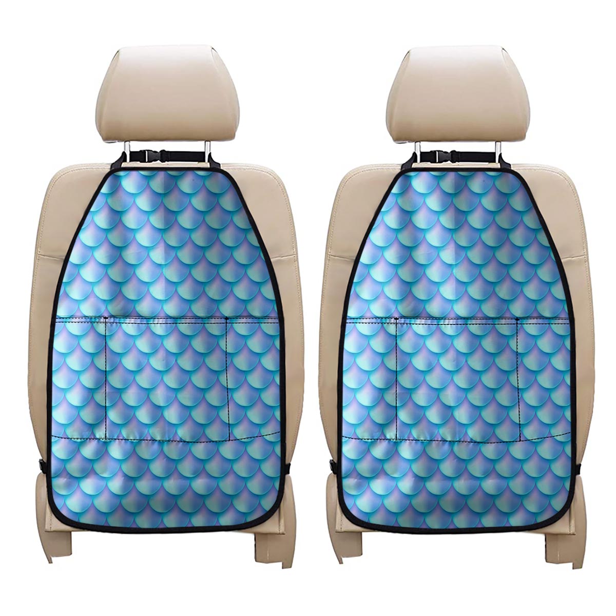 Blue Neon Mermaid Scales Pattern Print Car Seat Organizers