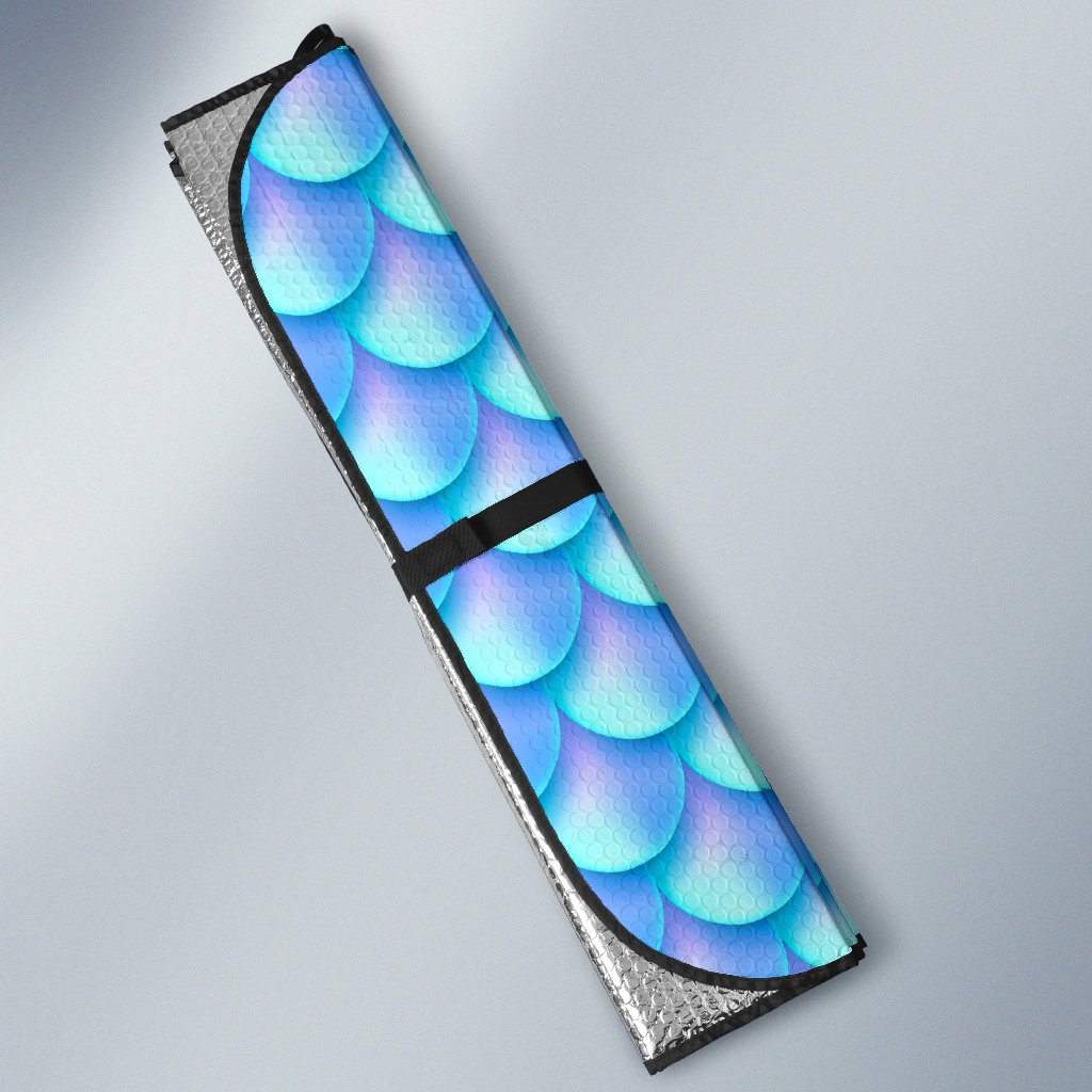 Blue Neon Mermaid Scales Pattern Print Car Sun Shade GearFrost