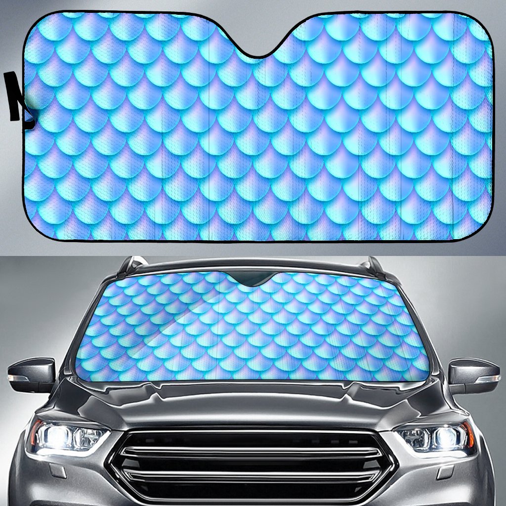 Blue Neon Mermaid Scales Pattern Print Car Sun Shade GearFrost