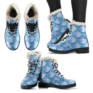 Blue Neon Mermaid Scales Pattern Print Comfy Boots GearFrost