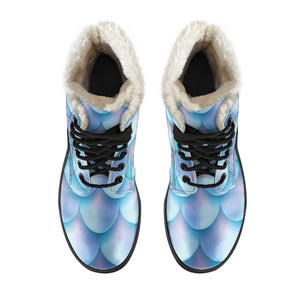 Blue Neon Mermaid Scales Pattern Print Comfy Boots GearFrost