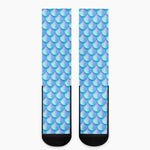 Blue Neon Mermaid Scales Pattern Print Crew Socks