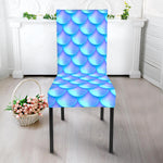 Blue Neon Mermaid Scales Pattern Print Dining Chair Slipcover