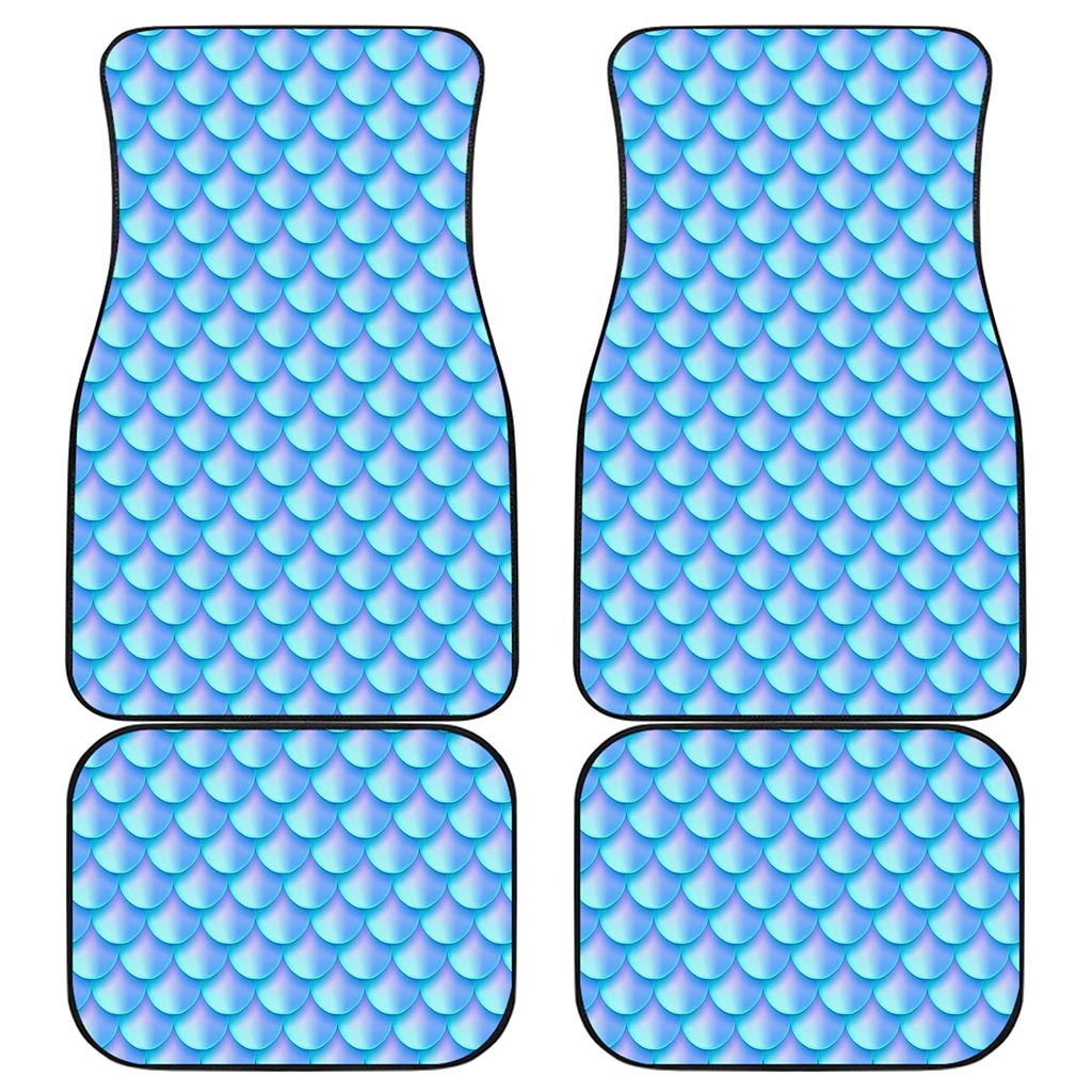 Blue Neon Mermaid Scales Pattern Print Front and Back Car Floor Mats