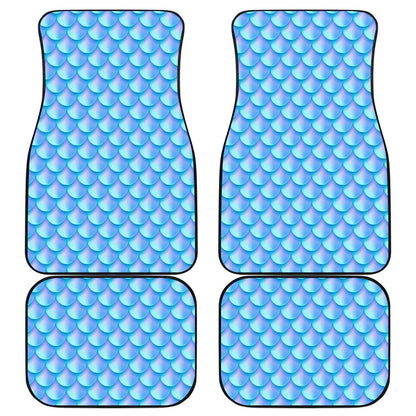 Blue Neon Mermaid Scales Pattern Print Front and Back Car Floor Mats