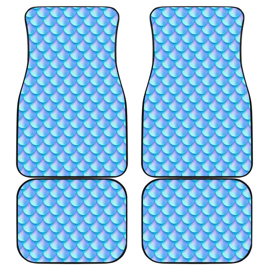 Blue Neon Mermaid Scales Pattern Print Front and Back Car Floor Mats