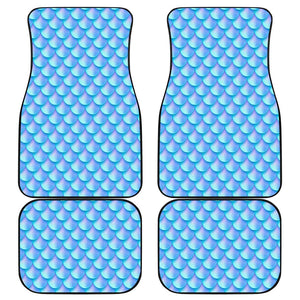 Blue Neon Mermaid Scales Pattern Print Front and Back Car Floor Mats