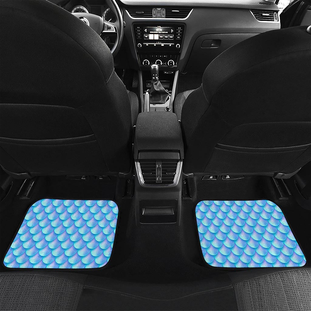 Blue Neon Mermaid Scales Pattern Print Front and Back Car Floor Mats