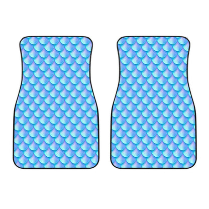 Blue Neon Mermaid Scales Pattern Print Front Car Floor Mats