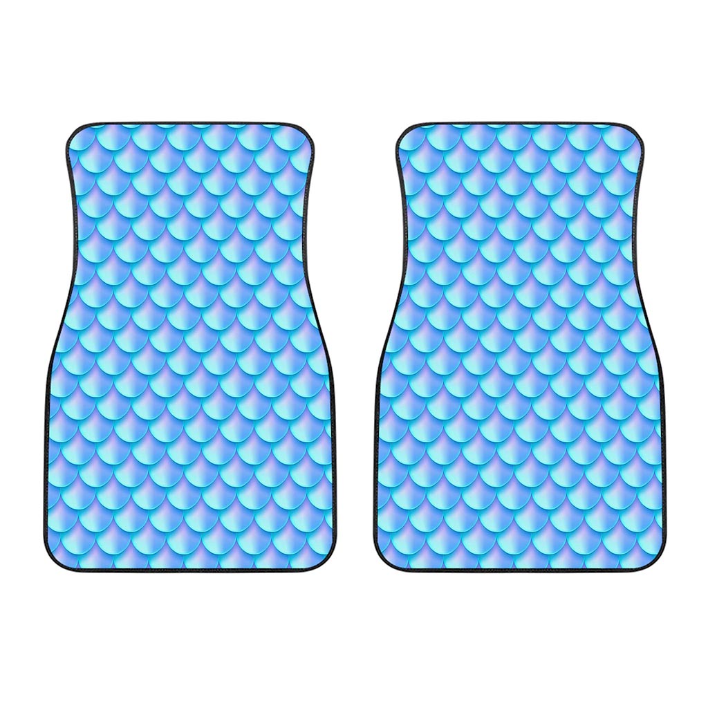 Blue Neon Mermaid Scales Pattern Print Front Car Floor Mats