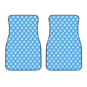 Blue Neon Mermaid Scales Pattern Print Front Car Floor Mats