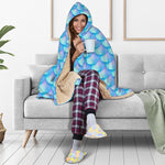 Blue Neon Mermaid Scales Pattern Print Hooded Blanket