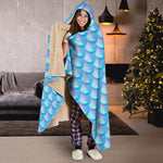 Blue Neon Mermaid Scales Pattern Print Hooded Blanket