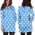 Blue Neon Mermaid Scales Pattern Print Hoodie Dress GearFrost