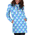 Blue Neon Mermaid Scales Pattern Print Pullover Hoodie Dress
