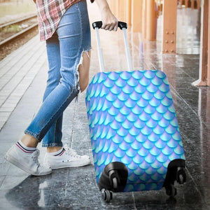 Blue Neon Mermaid Scales Pattern Print Luggage Cover GearFrost