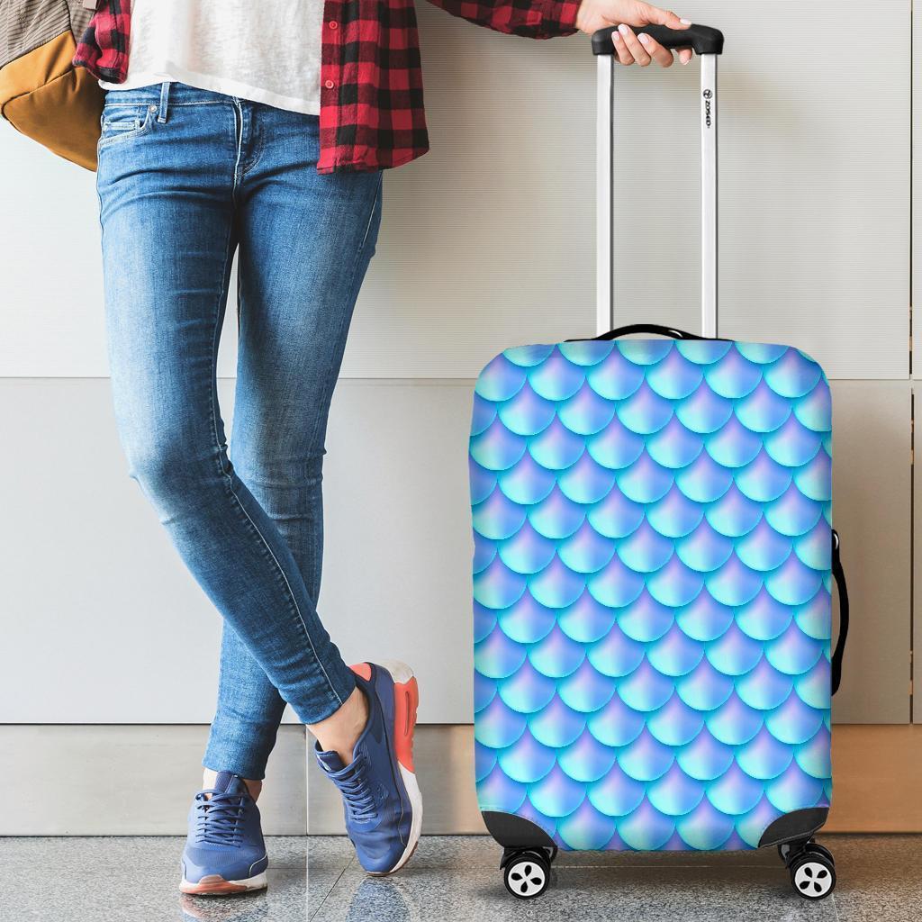 Blue Neon Mermaid Scales Pattern Print Luggage Cover GearFrost