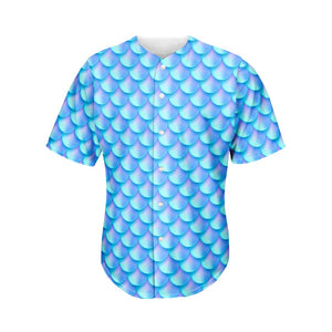 Blue Neon Mermaid Scales Pattern Print Men's Baseball Jersey