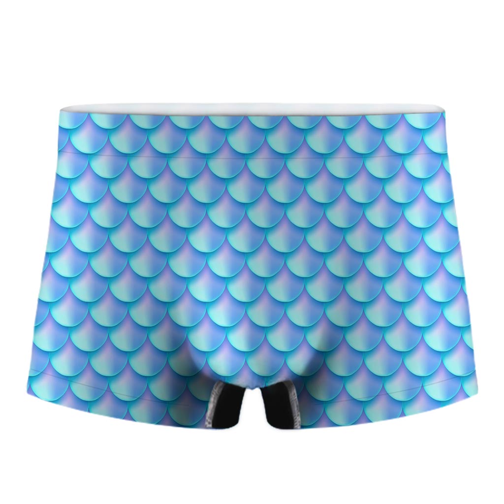 Blue Neon Mermaid Scales Pattern Print Men's Boxer Briefs