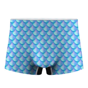 Blue Neon Mermaid Scales Pattern Print Men's Boxer Briefs