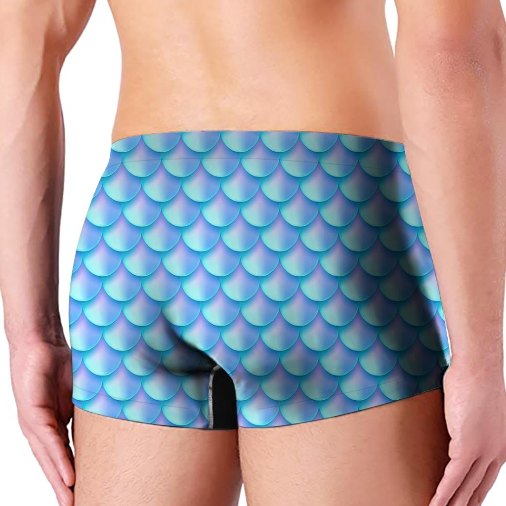 Blue Neon Mermaid Scales Pattern Print Men's Boxer Briefs