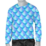 Blue Neon Mermaid Scales Pattern Print Men's Crewneck Sweatshirt GearFrost