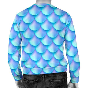 Blue Neon Mermaid Scales Pattern Print Men's Crewneck Sweatshirt GearFrost