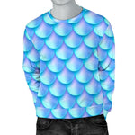 Blue Neon Mermaid Scales Pattern Print Men's Crewneck Sweatshirt GearFrost