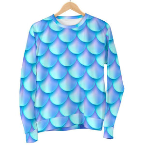 Blue Neon Mermaid Scales Pattern Print Men's Crewneck Sweatshirt GearFrost