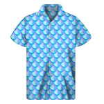 Blue Neon Mermaid Scales Pattern Print Men's Short Sleeve Shirt