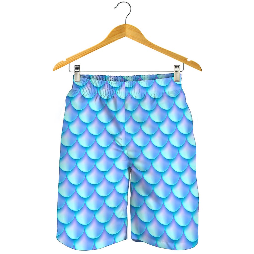 Blue Neon Mermaid Scales Pattern Print Men's Shorts